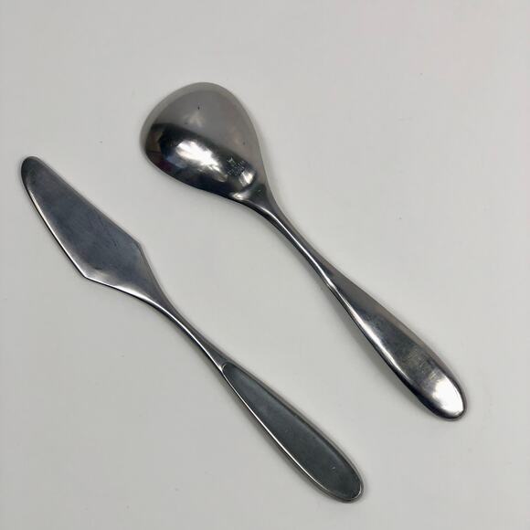 Crown Stanley Roberts Caneel Bay Stainless 2pcs Sugar Spoon Butter Knife Japan - Picture 4 of 6